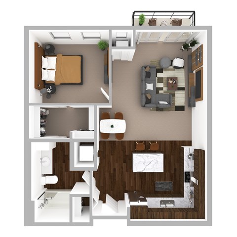 Floor plan for 1 bed, 1 bath, 814 sqft